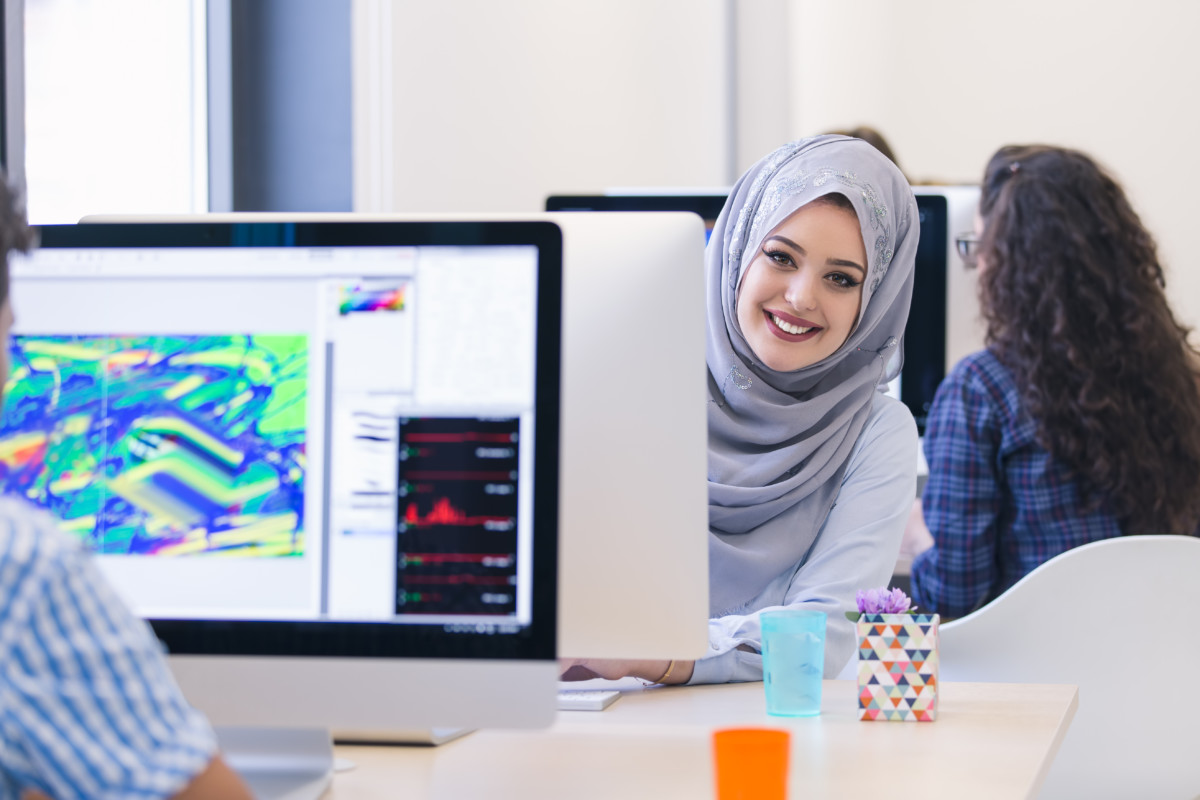 Young Arabic business woman wearing hijab,working in her startup